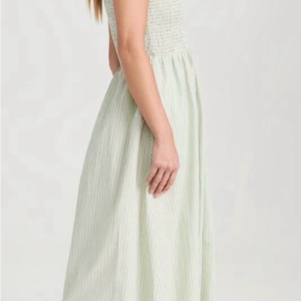 Madewell Strapless Smocked Bodice Midi Dress in Pale Green - Picture 3 of 8